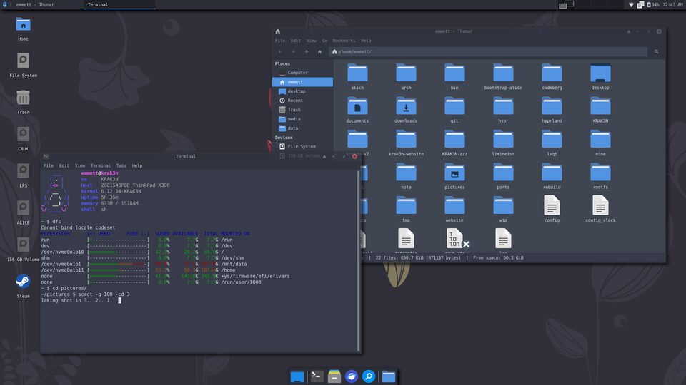 KRAK3N running the XFCE4 desktop environment